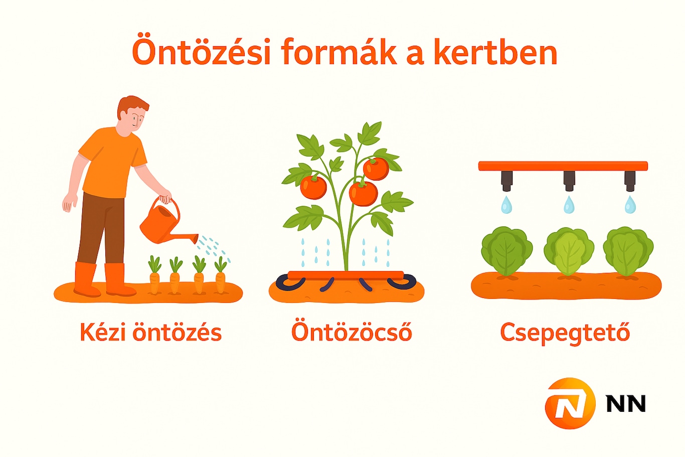 Öntözési formák a kertben ábra.